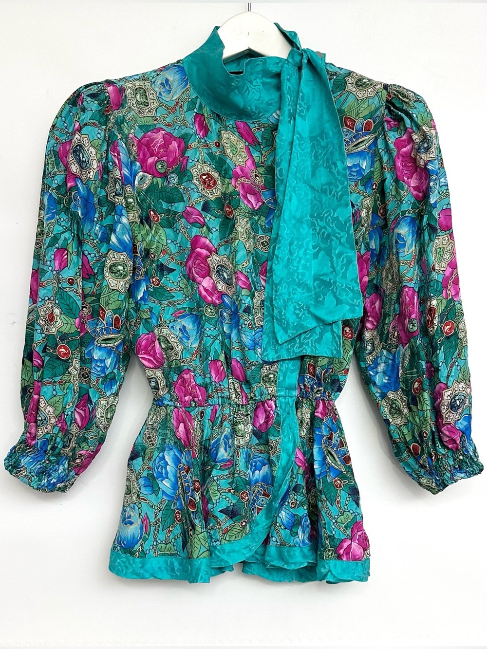 Diane Freis SILK Floral Tie-Neck Blouse